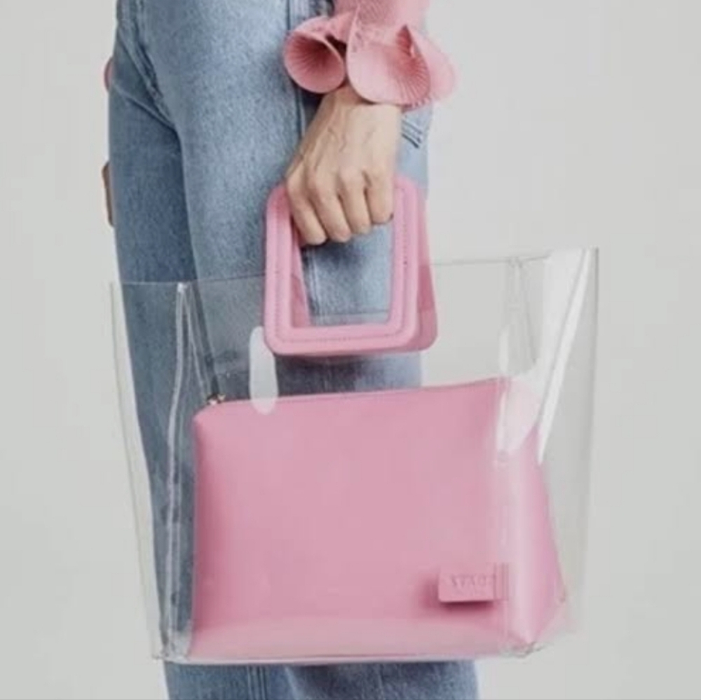 STAUD Pink Clear PVC Tote with Pink Pouch